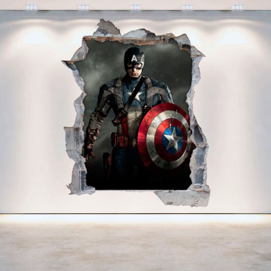 Vinilos pared rota capitán américa 3d